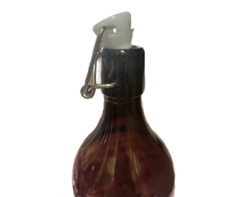 BOTELLA DE CRISTAL AMBAR CON TAPON HERMÉTICO